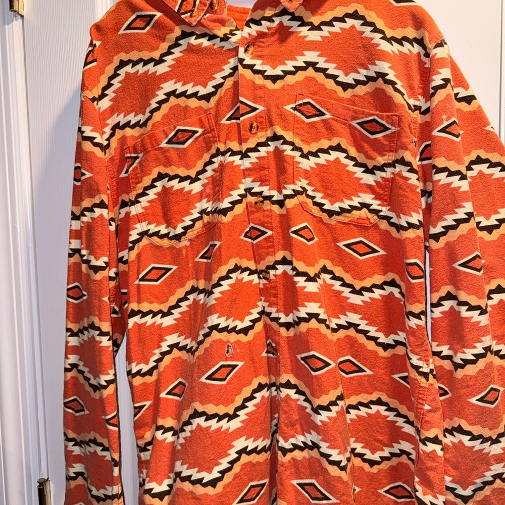 Men's Aztec Patterned Casual Button Down Shirt - Orange
